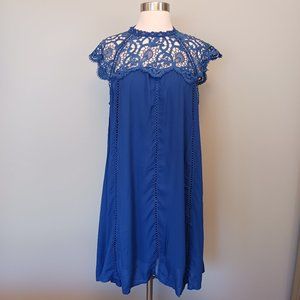 New Jodifl Blue Crochet Lace Dress Country Gypsy Boho Western Boutique Small